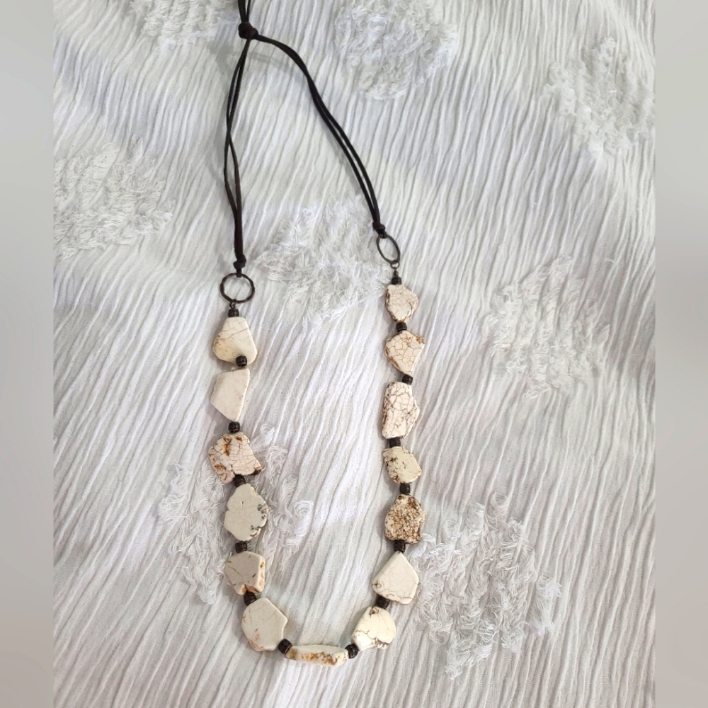White Turquoise Stone Slab Western Cowgirl Leather Necklace